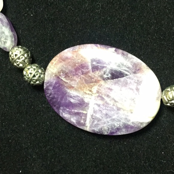 Semiprecious Charoite Stone Amethyst Crystal Necklace 19.5”L EVC 925 Claw Clasp - Picture 3 of 12